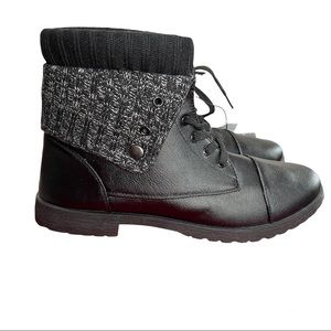 Rue21 Black Ankle Bootie 10 Wide Faux Sweater Sock Faux Leather Lace Front NWT